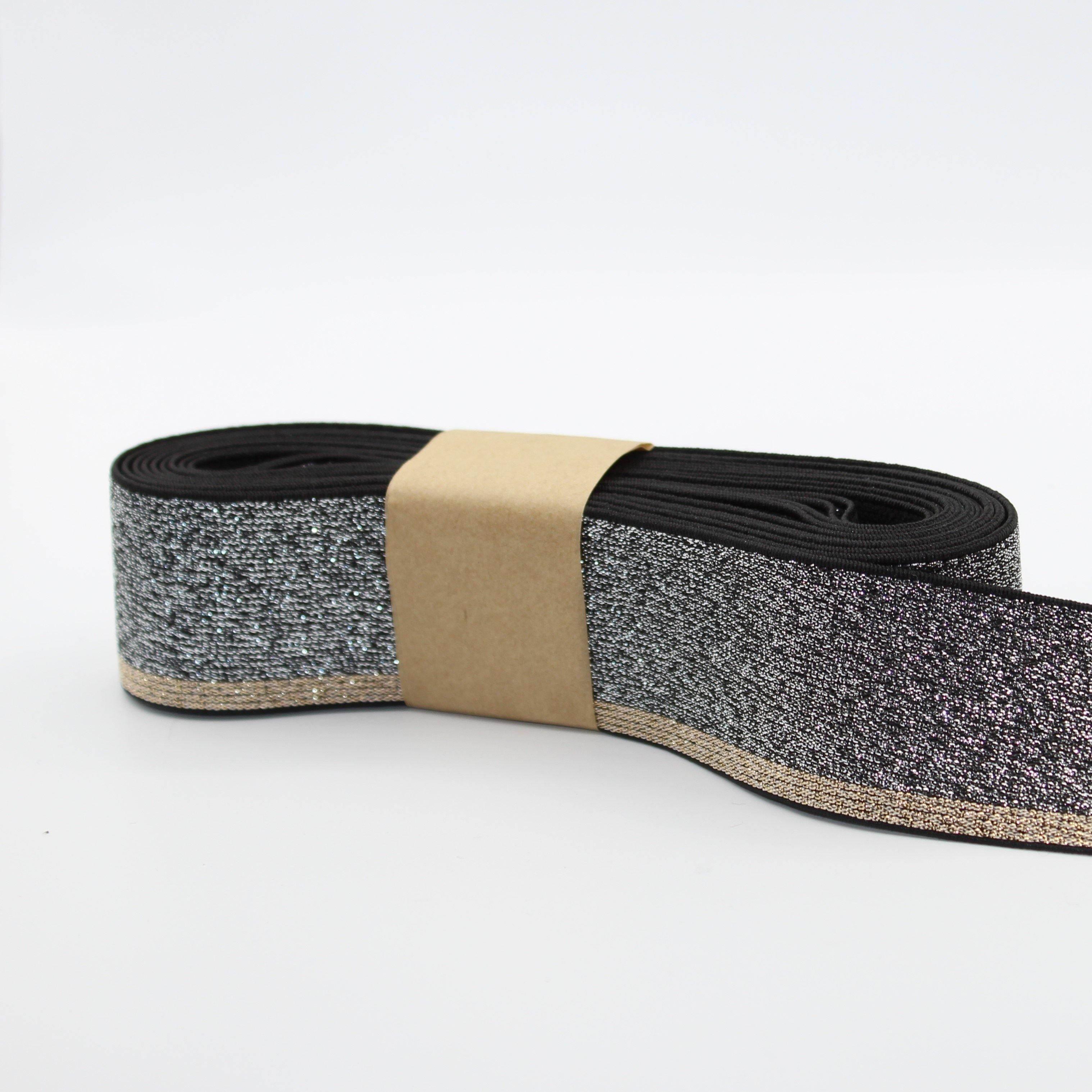 5 METERS - 40mm All Lurex Elastic with Side Stripe #ELA2098 - ACCESSOIRES LEDUC BV