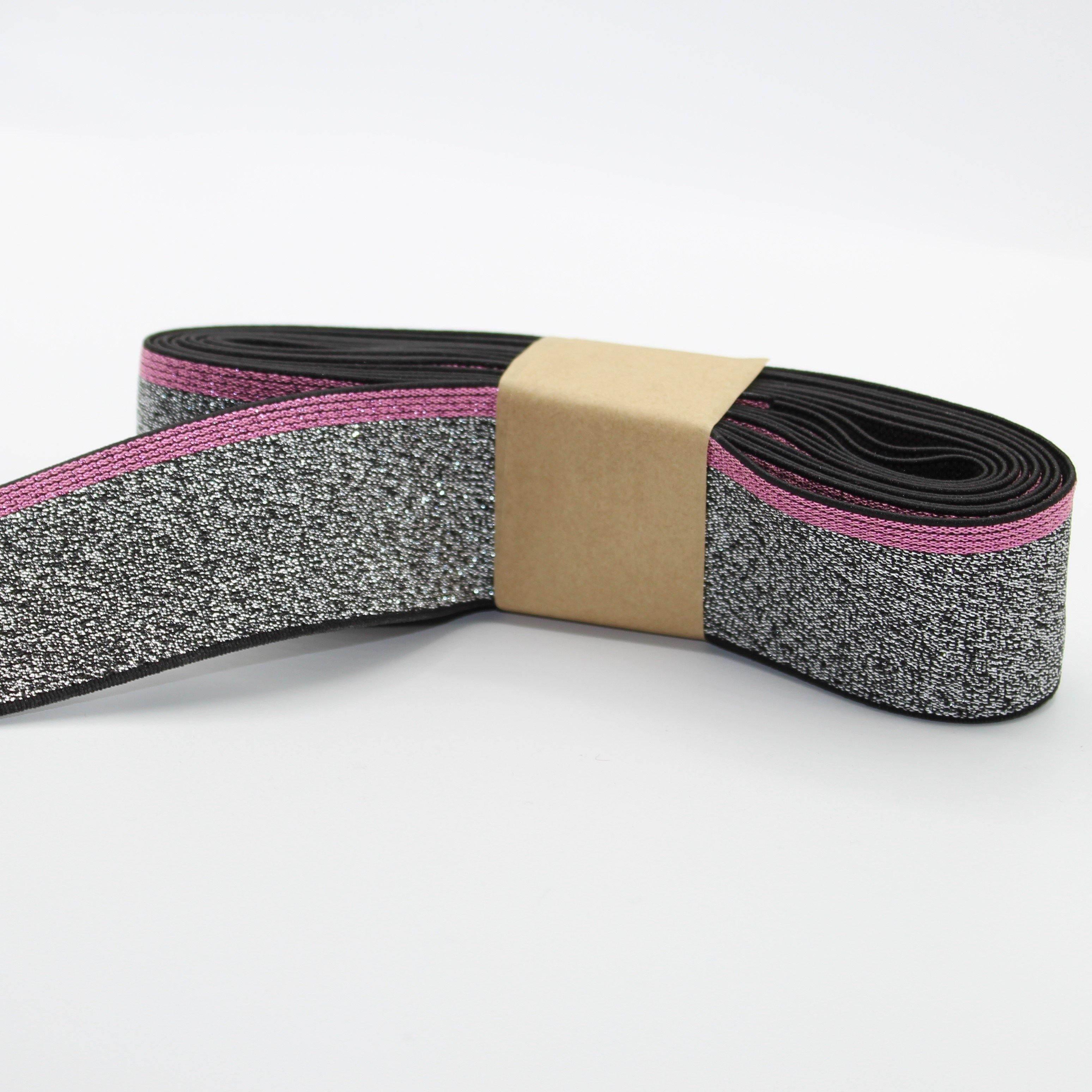 5 METERS - 40mm All Lurex Elastic with Side Stripe #ELA2098 - ACCESSOIRES LEDUC BV