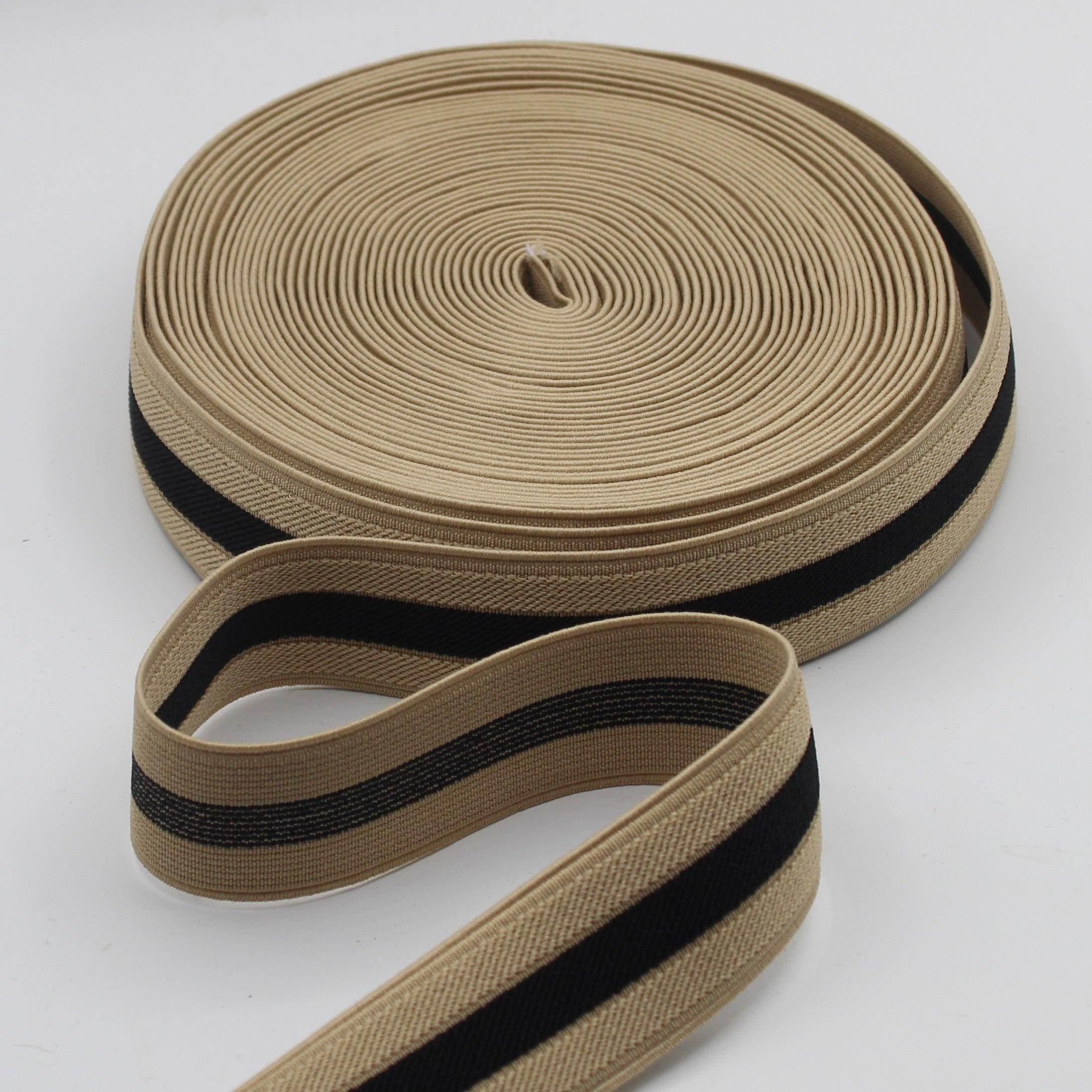 10 meters Strong Beige Elastic with Stripe 35mm #ELA2822 - ACCESSOIRES LEDUC BV