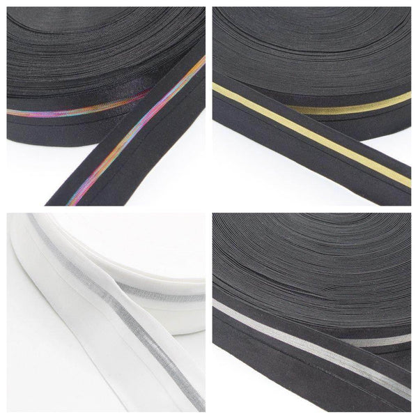 5 METERS - 40mm Prefolded Elastic with Lurex Stripe #ELA2066 - ACCESSOIRES LEDUC BV