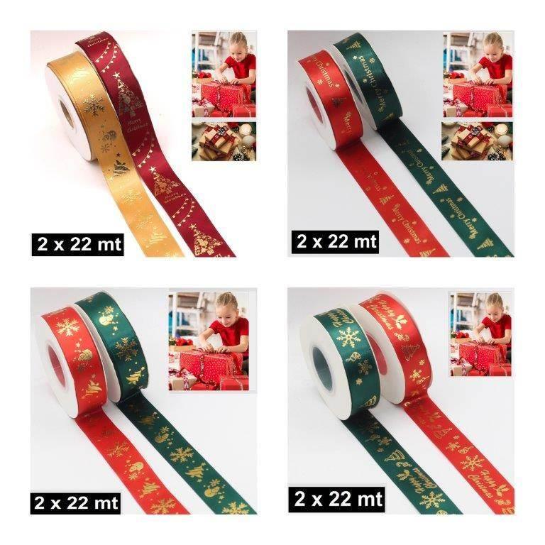 2 x 22 meters XMAS Deluxe Double Satin Ribbon (44 meters) - ACCESSOIRES LEDUC BV