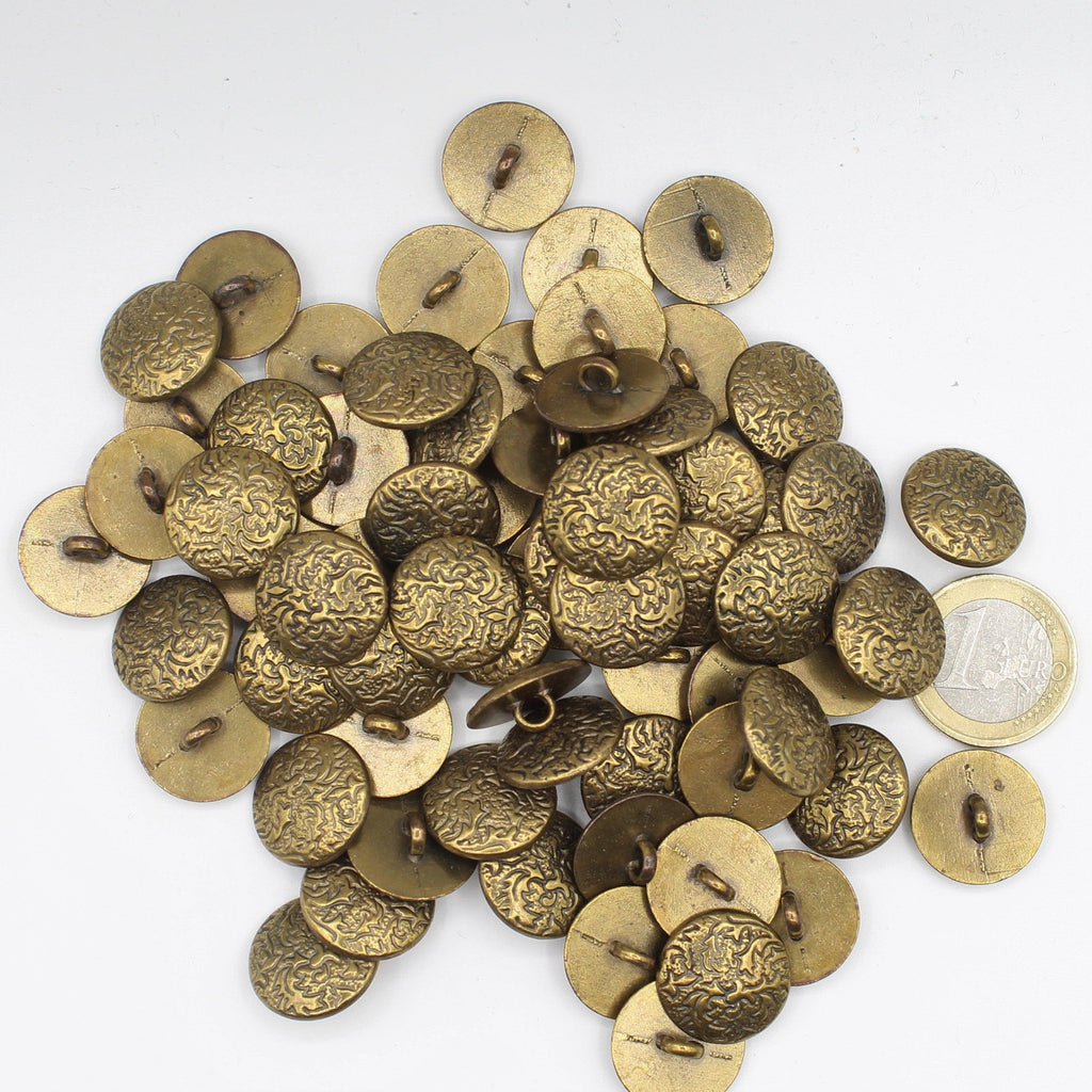 Copper Metal Shank Button with Natura Pattern #KMQ4005 - ACCESSOIRES LEDUC