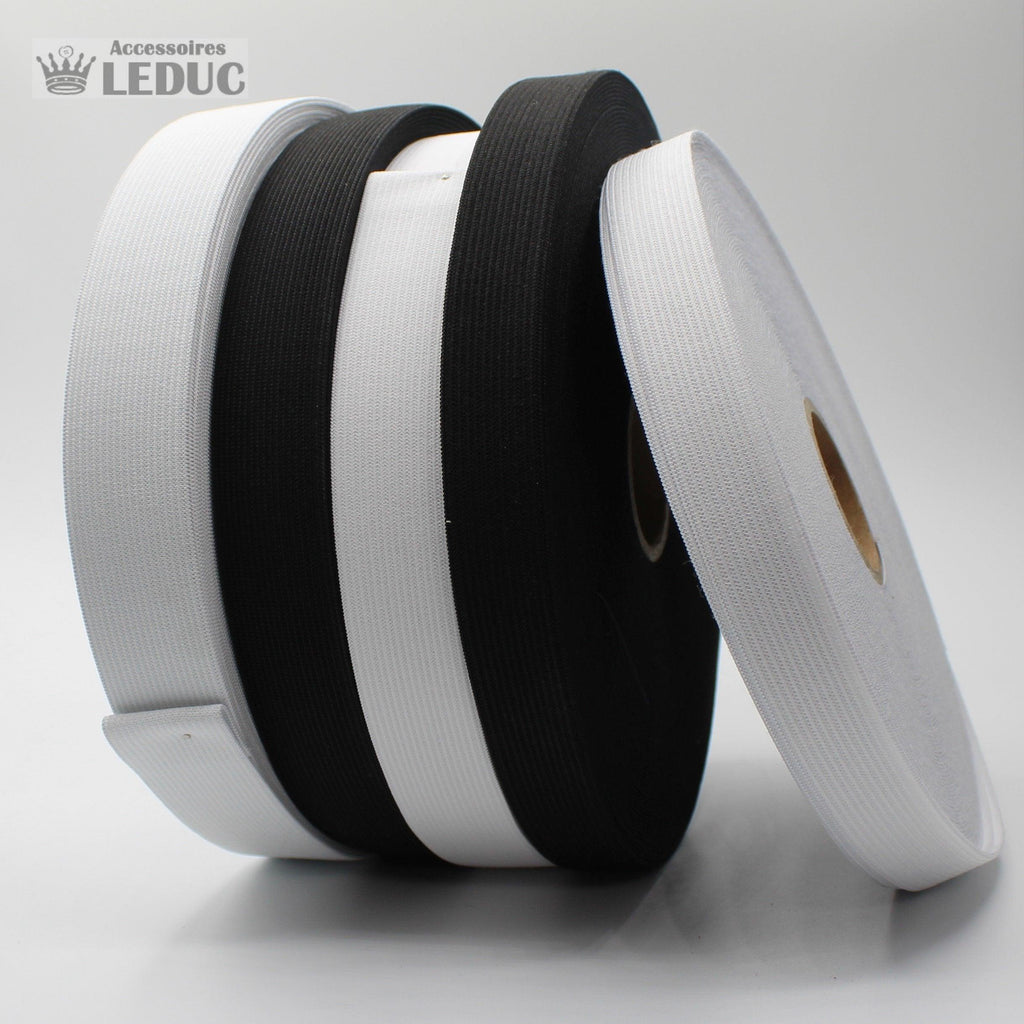 Knitted Elastic Black or White - Rolls of 25 meters - ACCESSOIRES LEDUC
