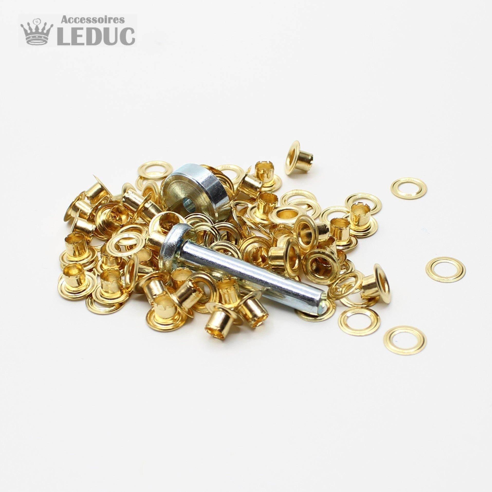 Eyelets Gold , Silver, Bronze, Gunmetal and Rust with Tool - ACCESSOIRES LEDUC BV