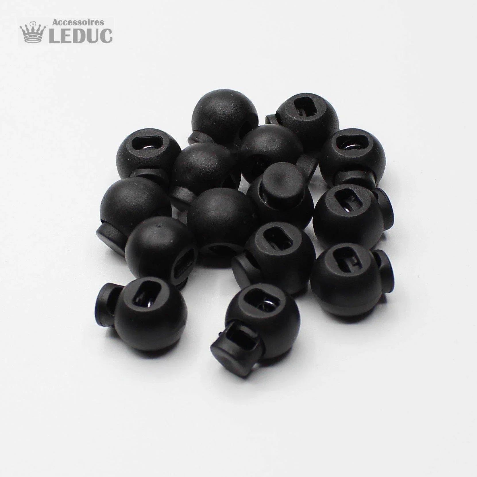 20 Black Round Cord Stoppers - ACCESSOIRES LEDUC BV