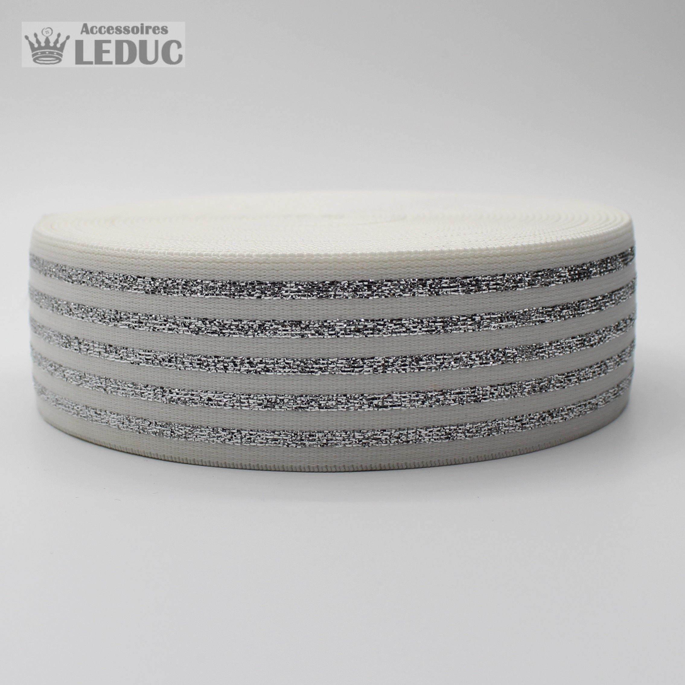 10 meters Striped Elastic 4cm with Gold or Silver Lines - ACCESSOIRES LEDUC BV