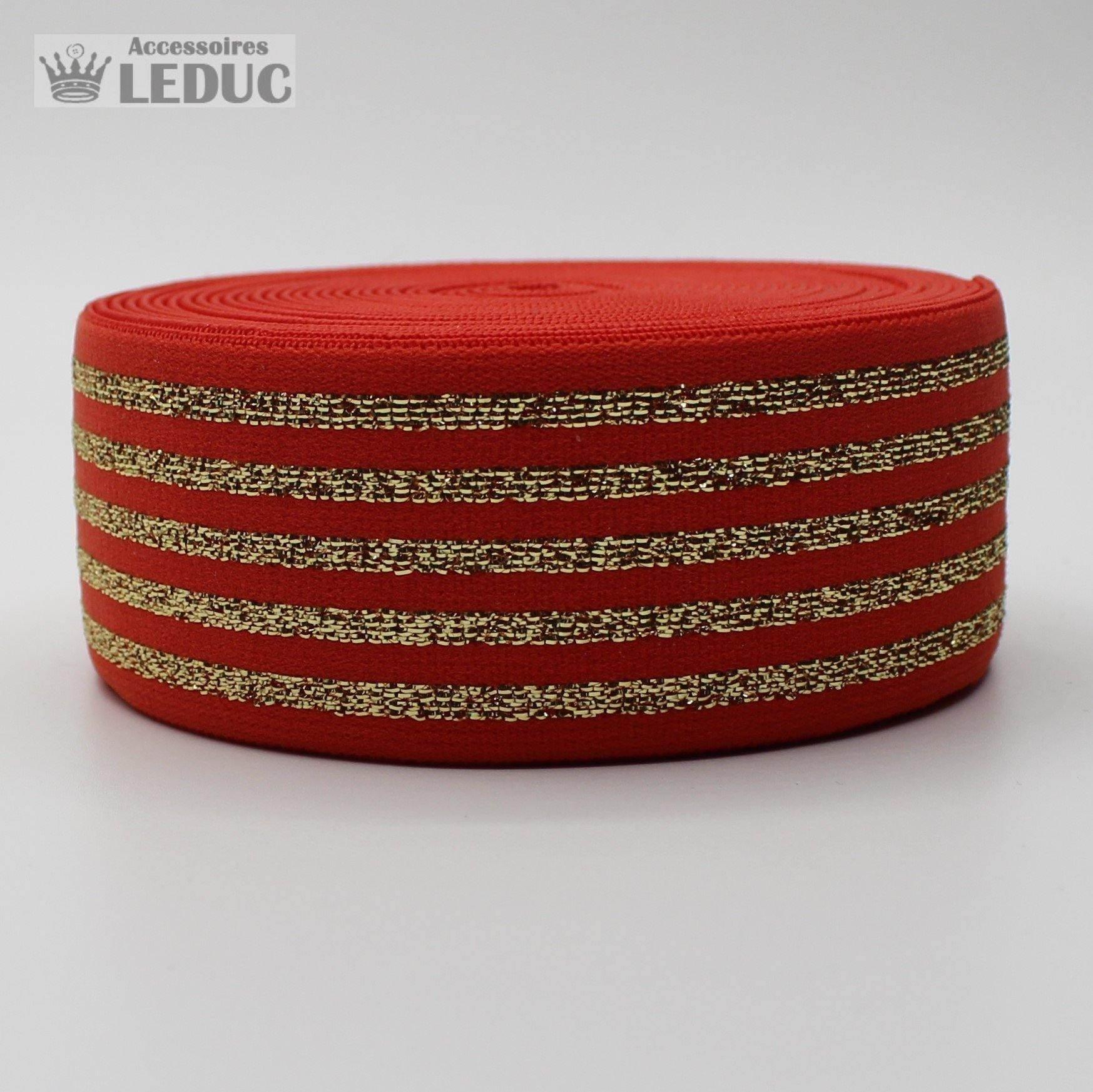 10 meters Striped Elastic 4cm with Gold or Silver Lines - ACCESSOIRES LEDUC BV