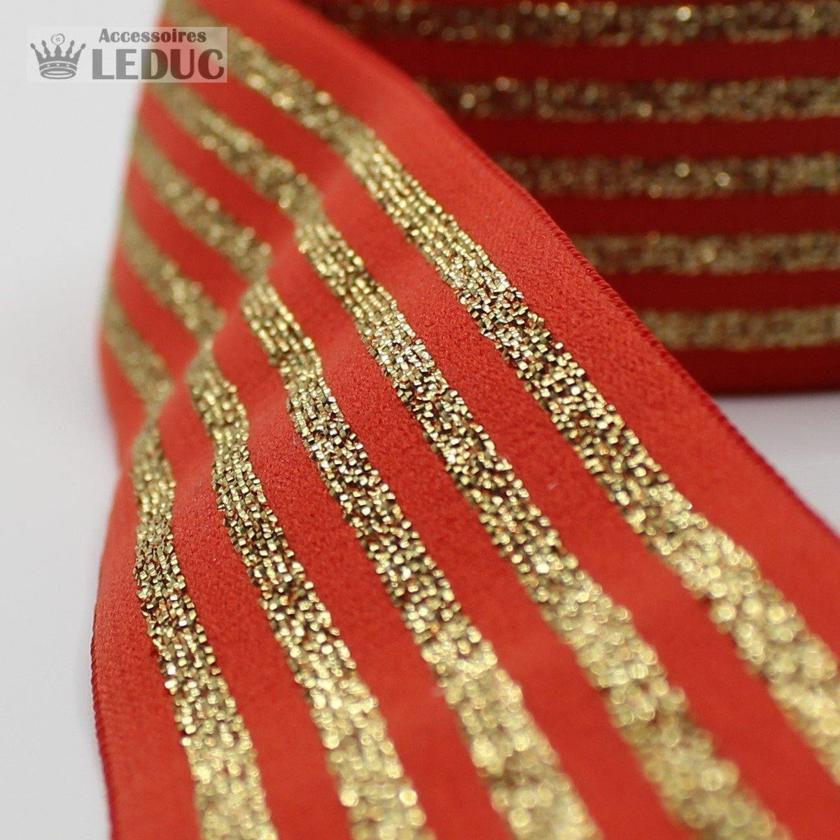 10 meters Striped Elastic 4cm with Gold or Silver Lines - ACCESSOIRES LEDUC BV