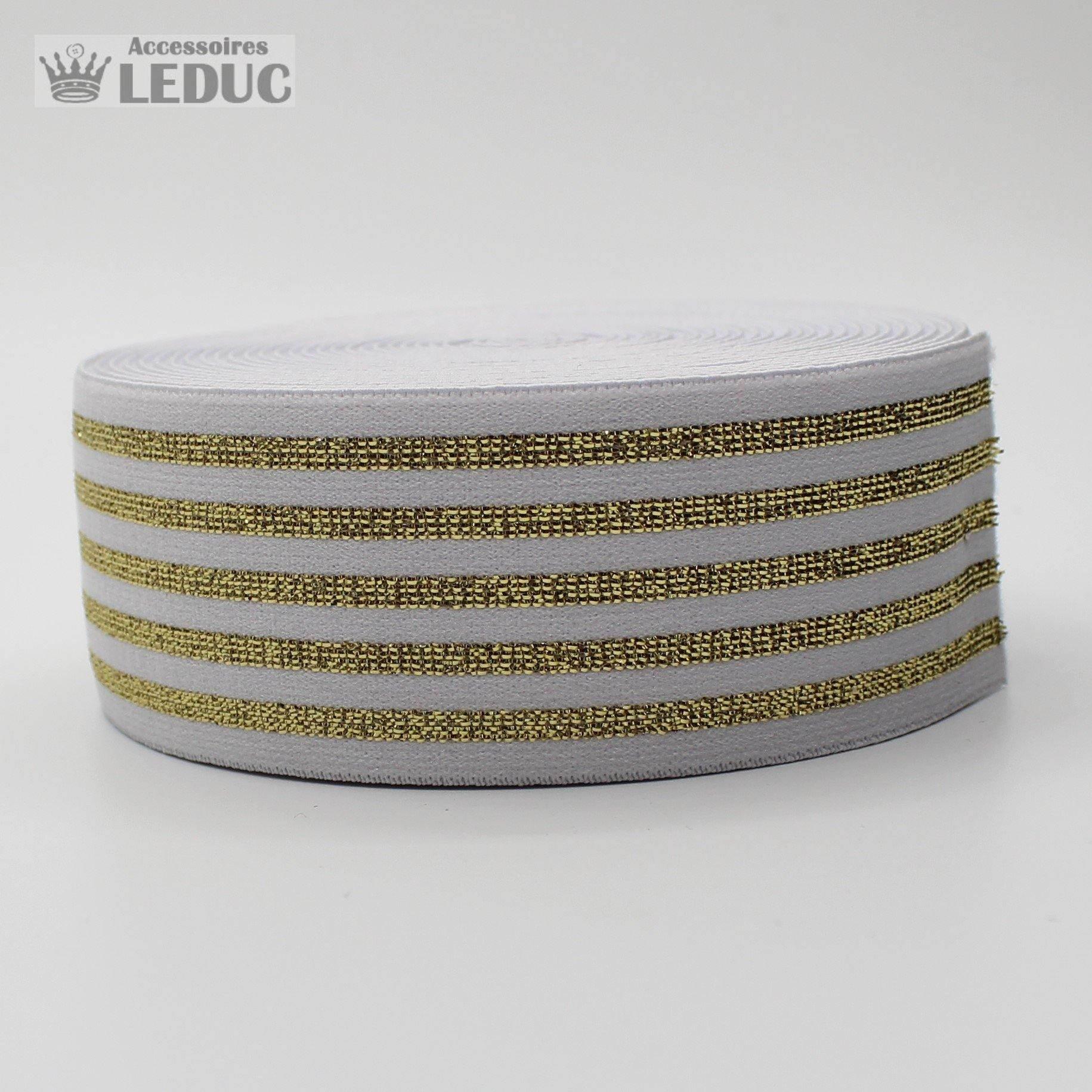 10 meters Striped Elastic 4cm with Gold or Silver Lines - ACCESSOIRES LEDUC BV