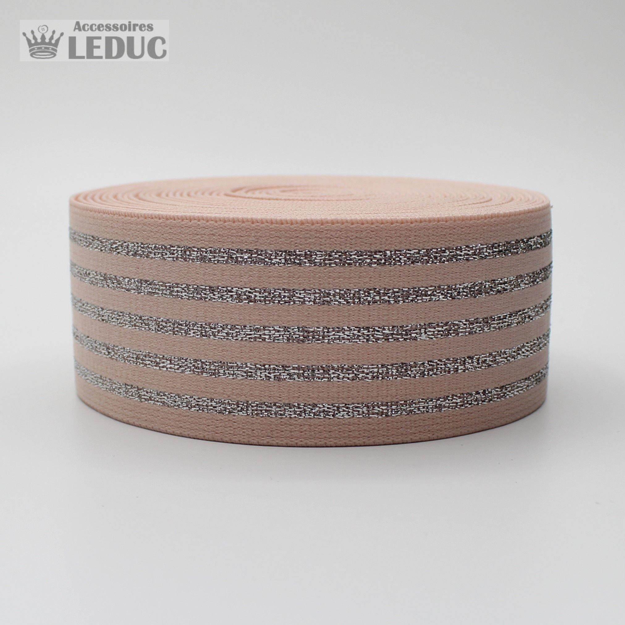 10 meters Striped Elastic 4cm with Gold or Silver Lines - ACCESSOIRES LEDUC BV