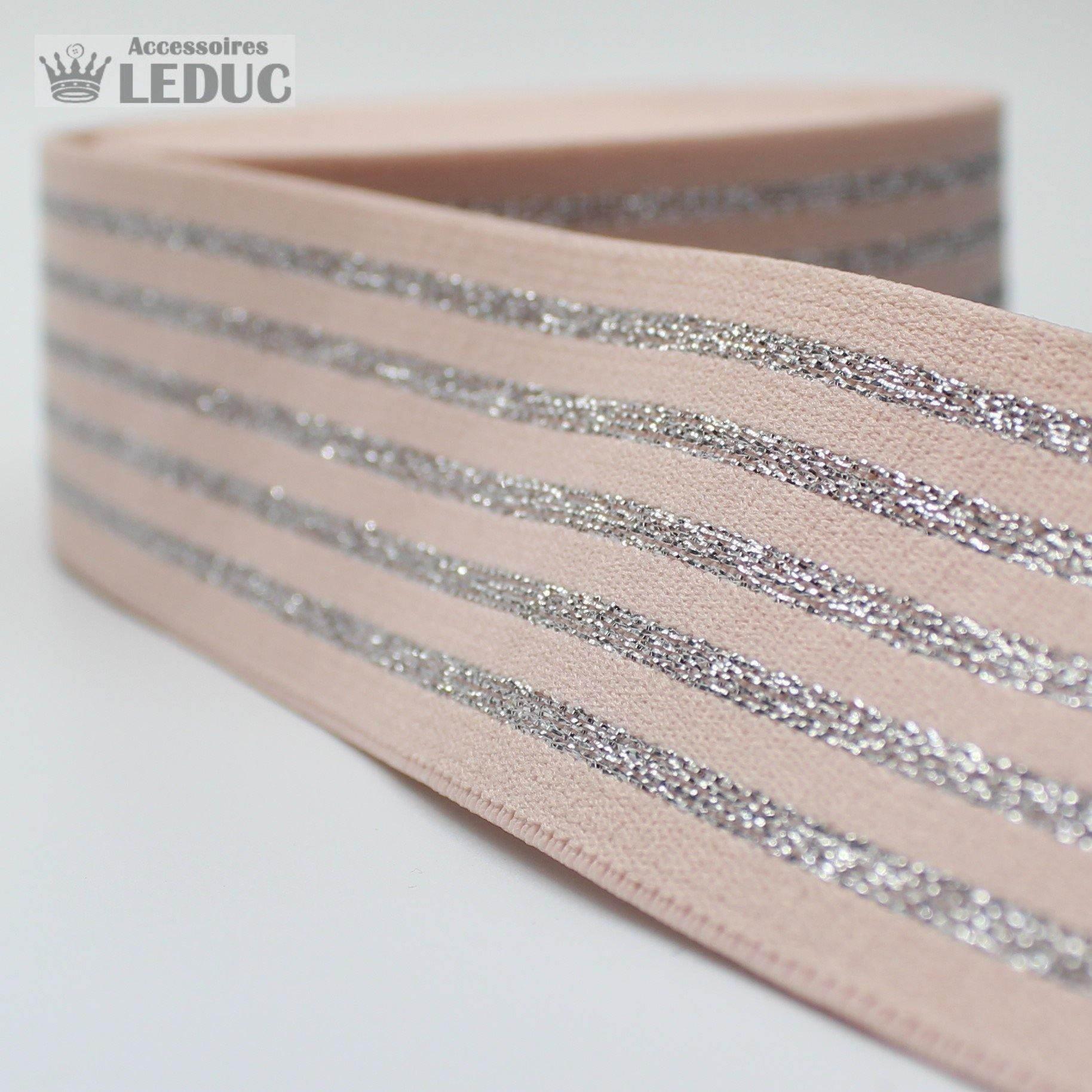 10 meters Striped Elastic 4cm with Gold or Silver Lines - ACCESSOIRES LEDUC BV
