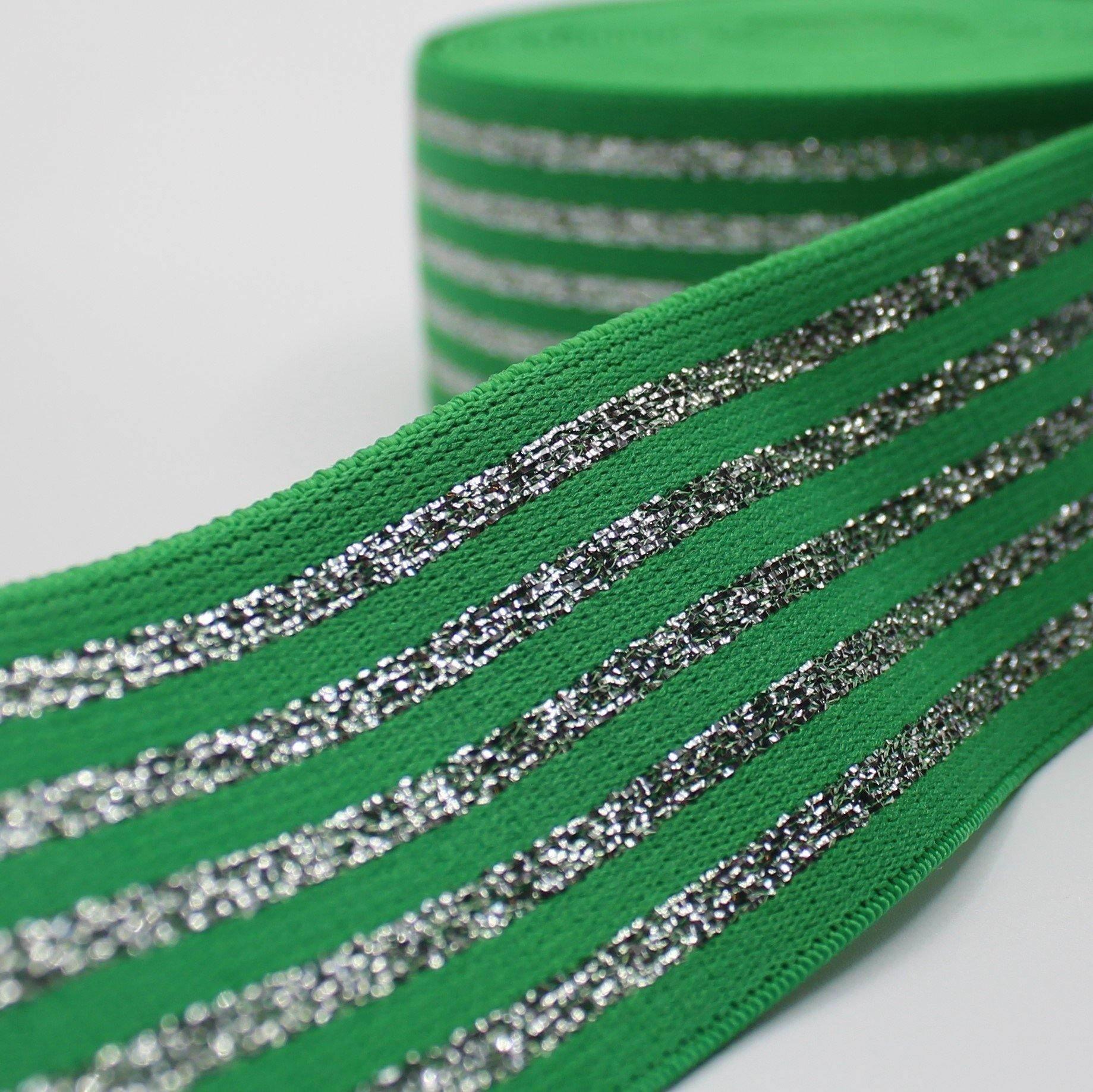 10 meters Striped Elastic 4cm with Gold or Silver Lines - ACCESSOIRES LEDUC BV
