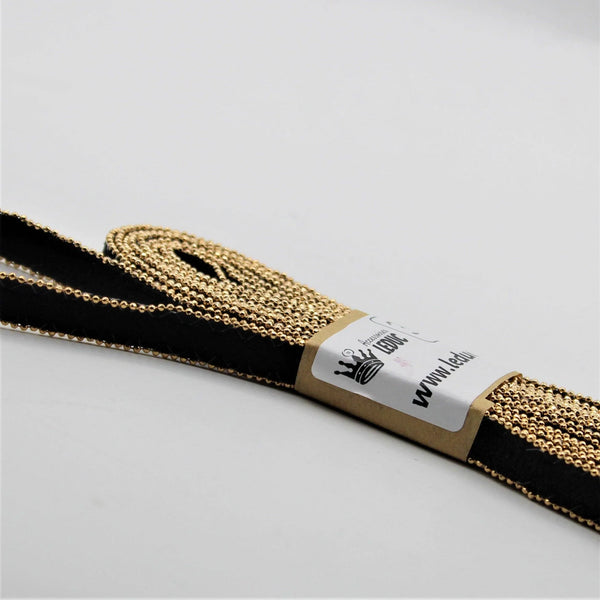 3 meters 10mm Suede Tape with double Beaded Chain sew on #PAS3000 - ACCESSOIRES LEDUC BV