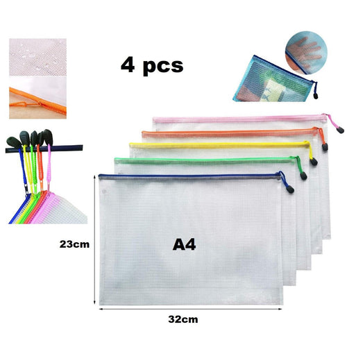 4 pochettes (couleurs aléatoires) avec zip, étanche, format A4 - ACCESSOIRES LEDUC