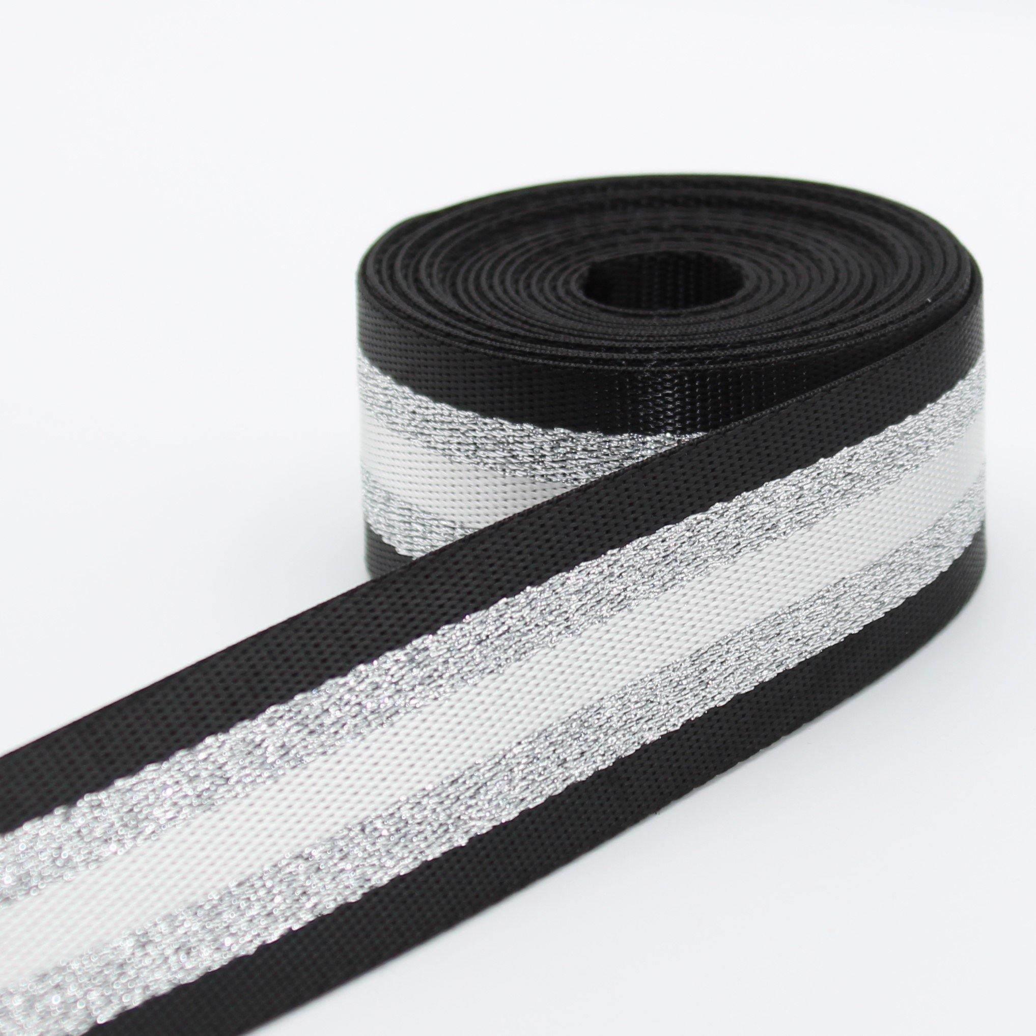 5 meters Shiny Lurex Striped Webbing 38mm #RUB1934 - ACCESSOIRES LEDUC BV