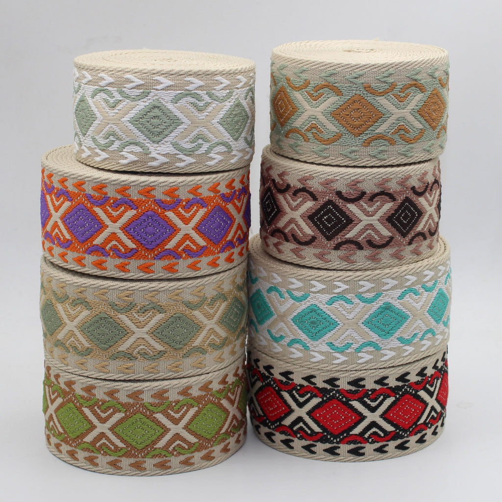 5 Meters of Webbing with ethnic Diamond Patterns 50mm #RUB3513 - ACCESSOIRES LEDUC