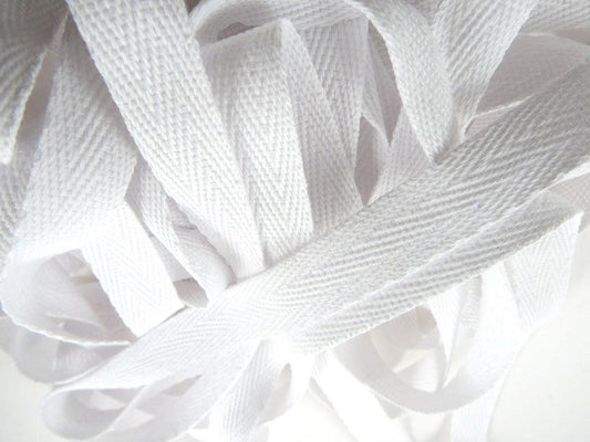 WHITE COTTON HERRINGBONE 10mm **150 Meters** - ACCESSOIRES LEDUC