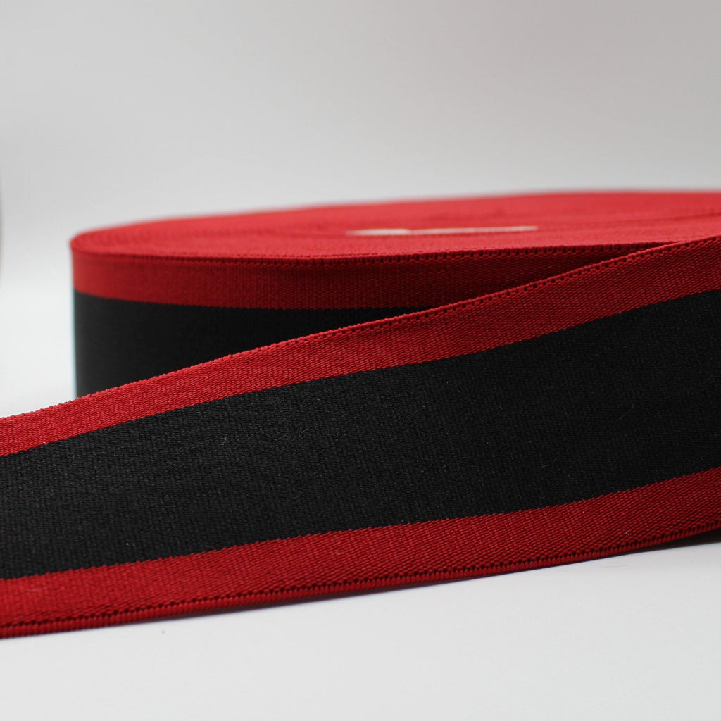 10 meters Striped Elastic 5cm Red + Black ELA1569 - ACCESSOIRES LEDUC