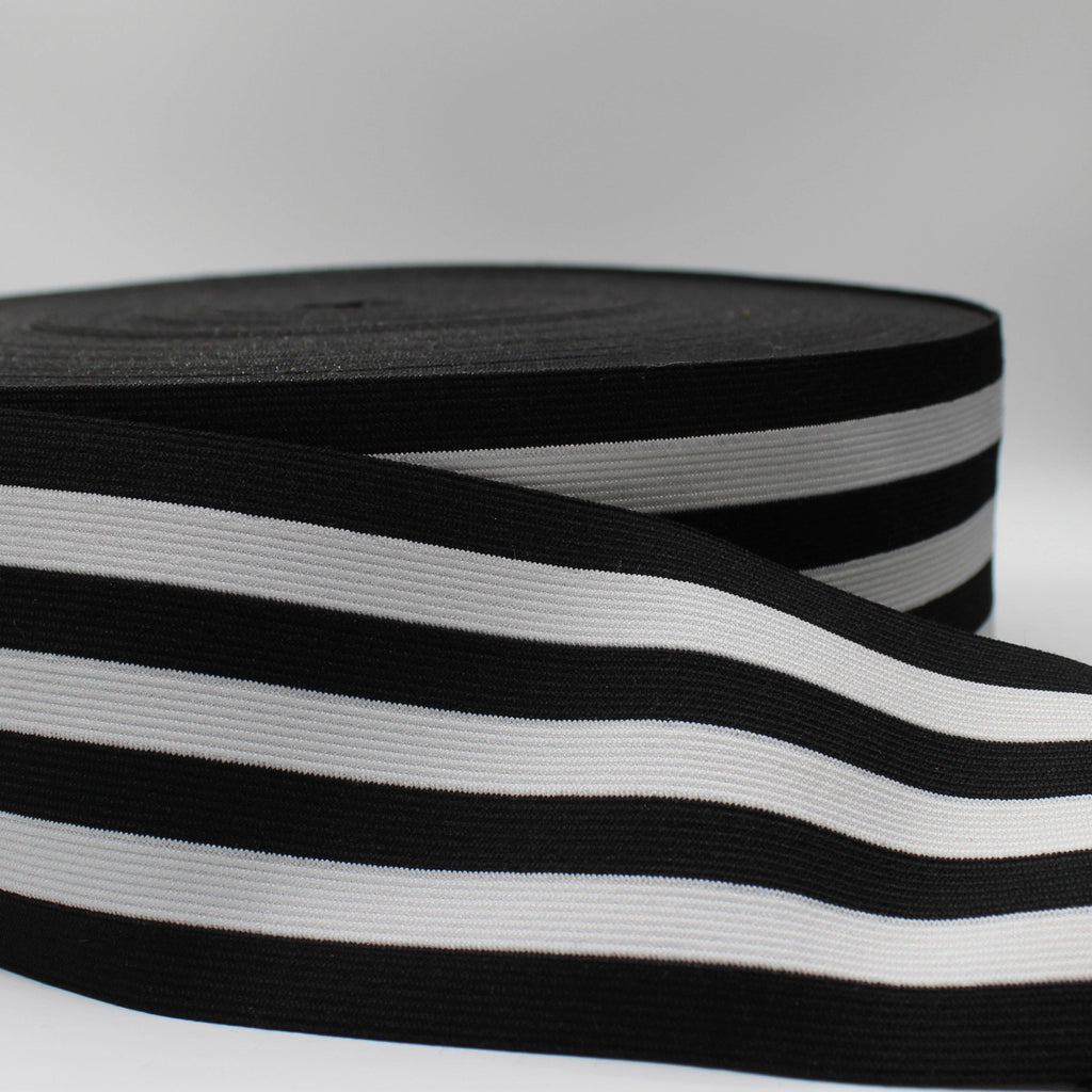 10 meters Striped Elastic 8.5cm White + Black ELA024 - ACCESSOIRES LEDUC