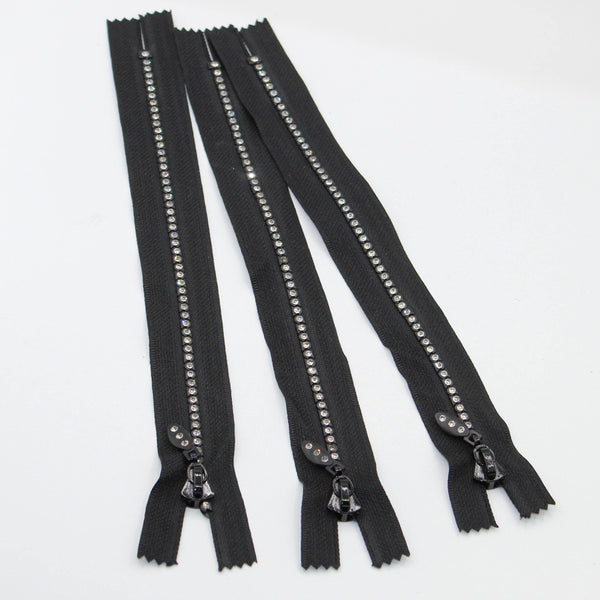 3 Strass Zippers 25cm Black - ACCESSOIRES LEDUC BV