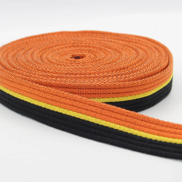 5 Meters 30mm Thick Striped Webbing Orange/Yellow/Black #RUB1968 - ACCESSOIRES LEDUC BV