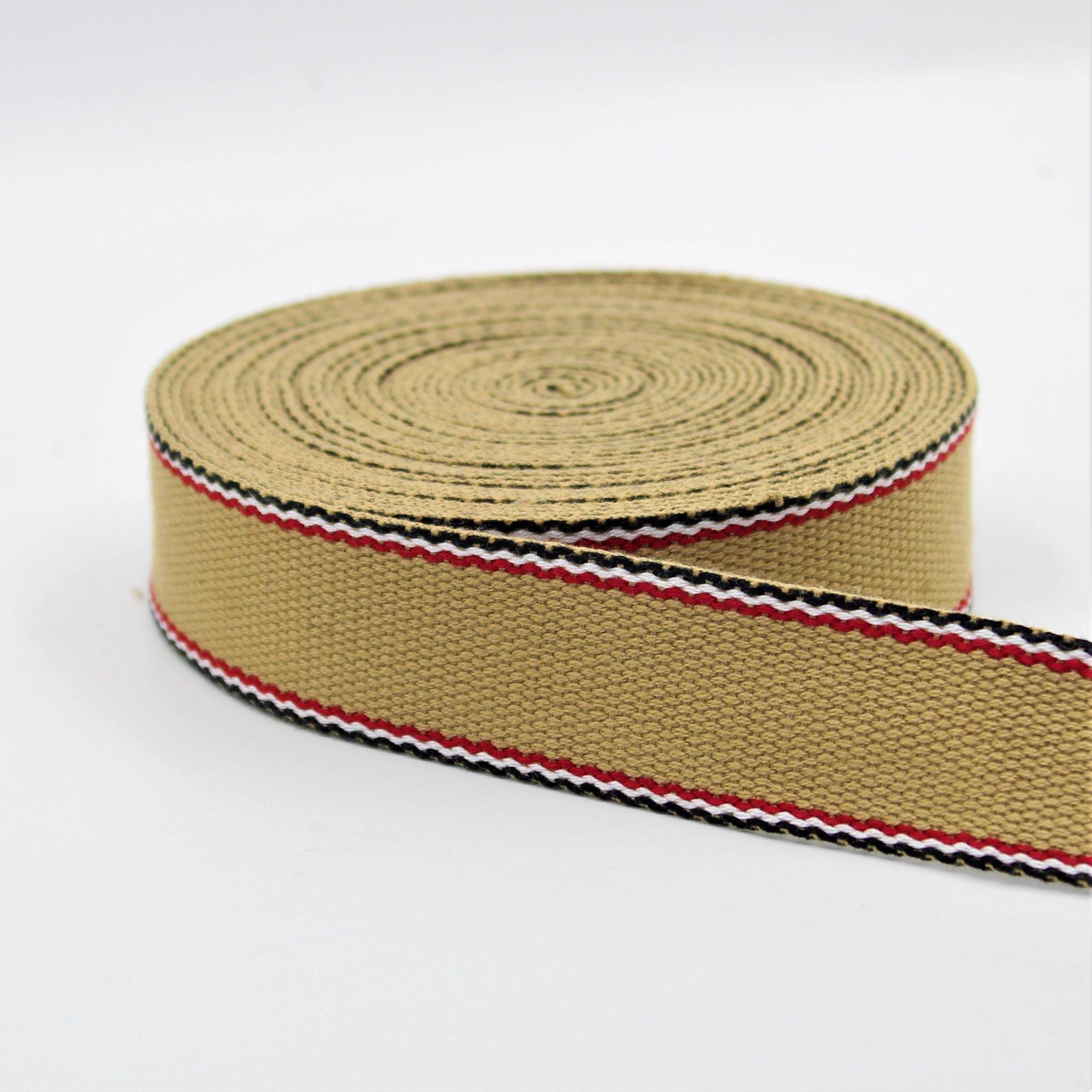 5 Meters 30mm Beige Coloured Striped Webbing #RUB1962 - ACCESSOIRES LEDUC BV