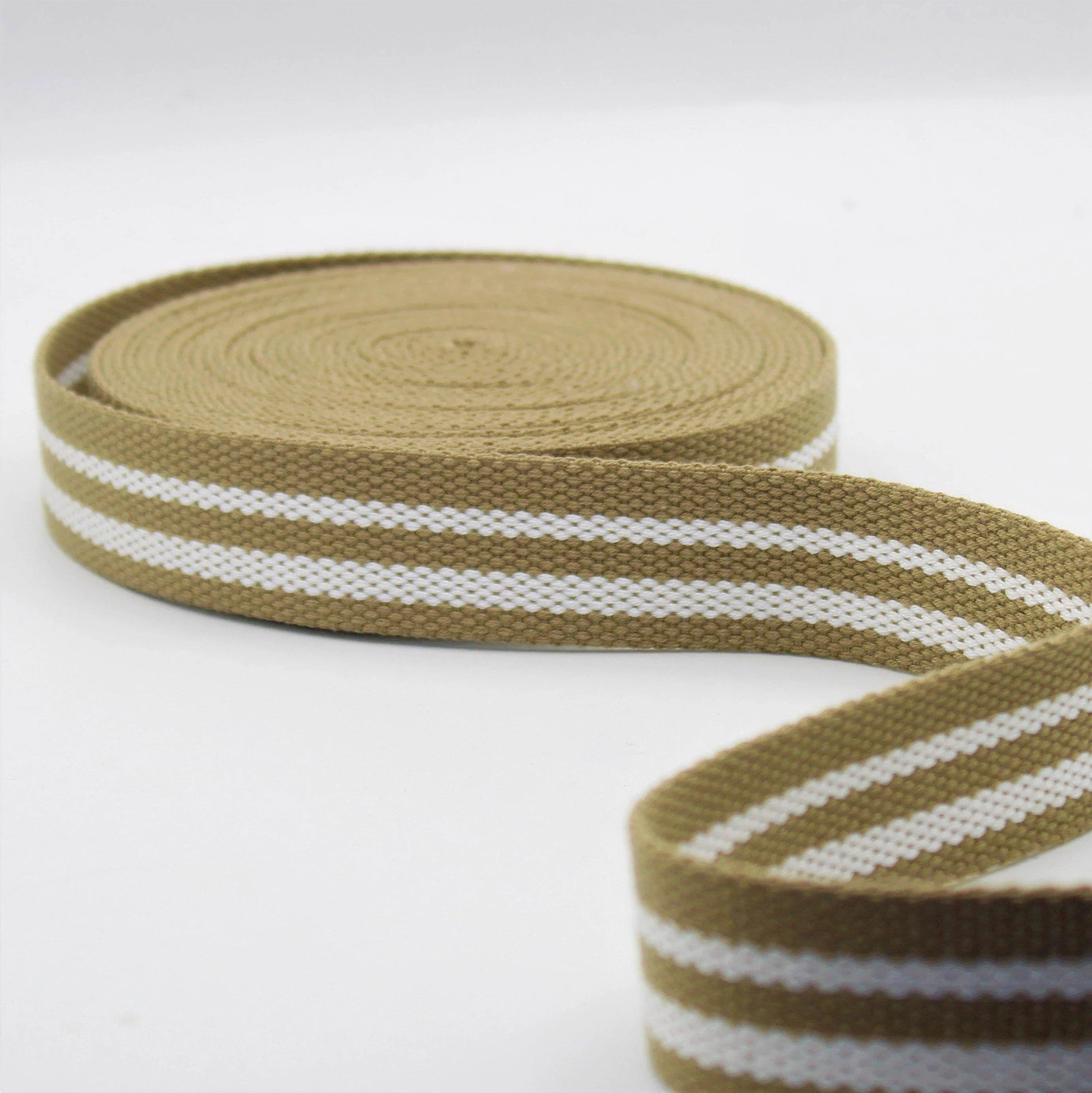 5 Meters 30mm Beige Coloured Striped Webbing #RUB1962 - ACCESSOIRES LEDUC BV