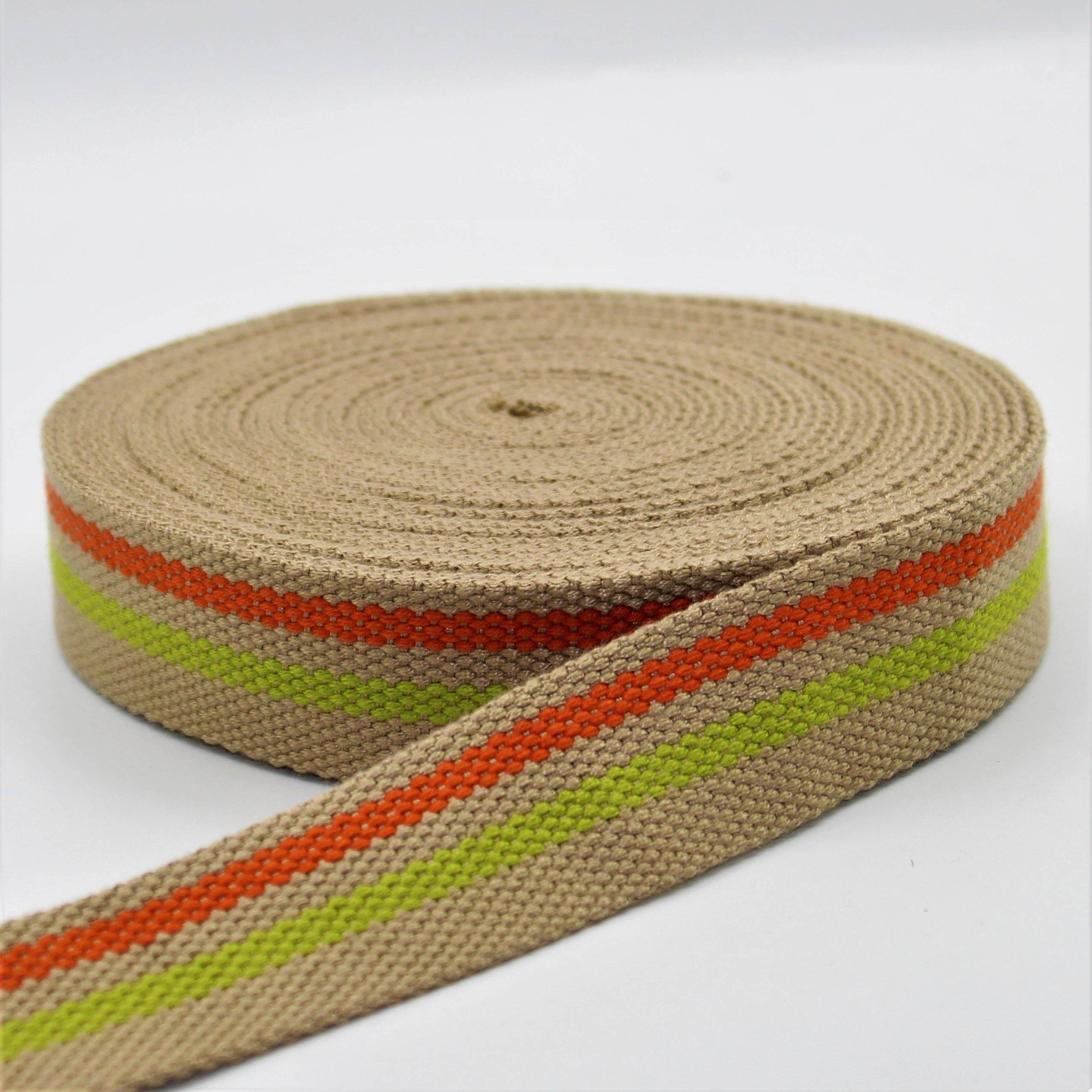 5 Meters 30mm Beige Coloured Striped Webbing #RUB1962 - ACCESSOIRES LEDUC BV