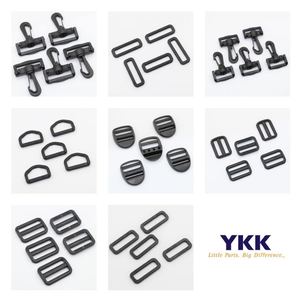 5 YKK Kunststoffschnallen / Hummerhaken für 30 mm oder 40 mm Klebeband / Gurtband schwarz - ACCESSOIRES LEDUC